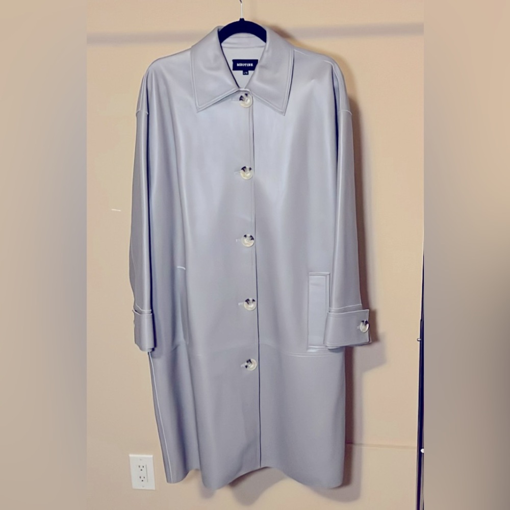 Meotine light grey REAL leather trench coat. Like new. Size L/XL.